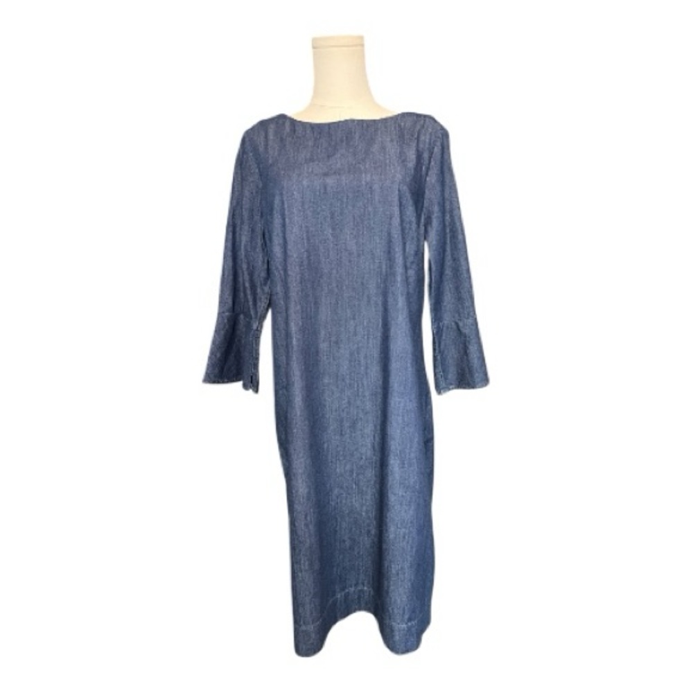 🆕 💙👗 NWOT TALBOTS Denim Chambray 3/4 Bell Sleeve Dress | Sz 10